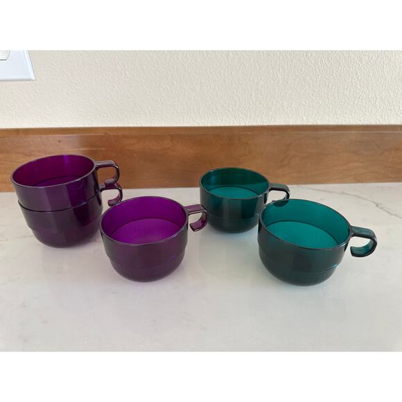 NEW Tupperware Snackatizer Cups Set of 5 Purple Green Acrylic Cups - Picture 1 of 4